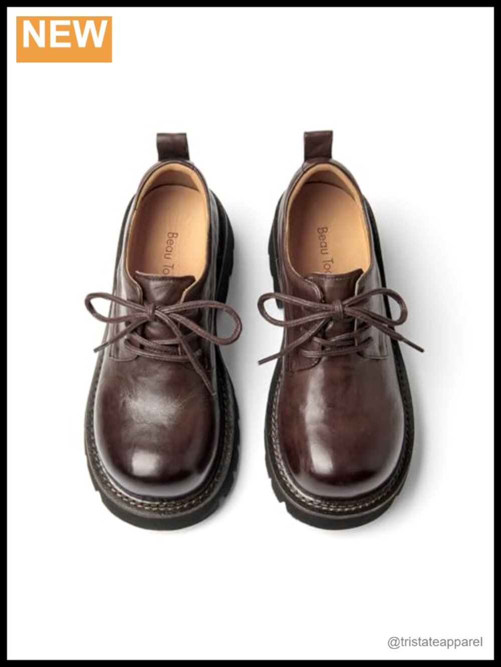 Platform Oxford Shoes for Women Leather Lace-Up Round Toe Lug Sole